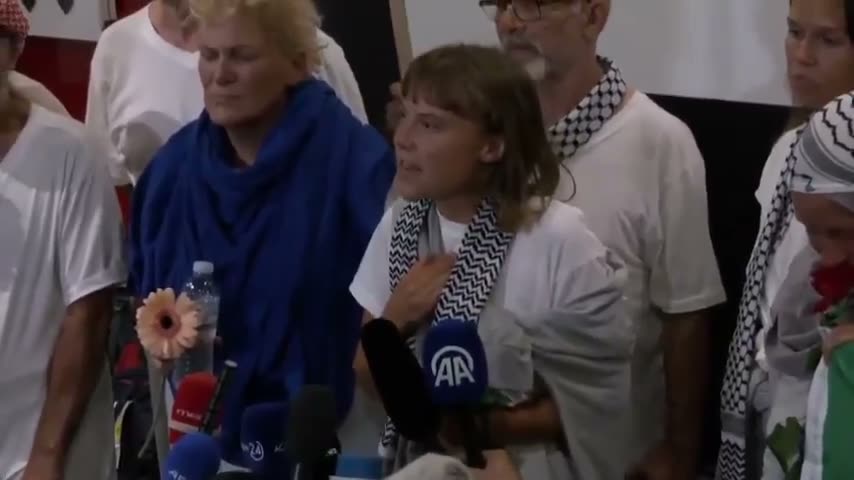 Greta Thunberg speceh at Greece airport after being deported from fake Israel